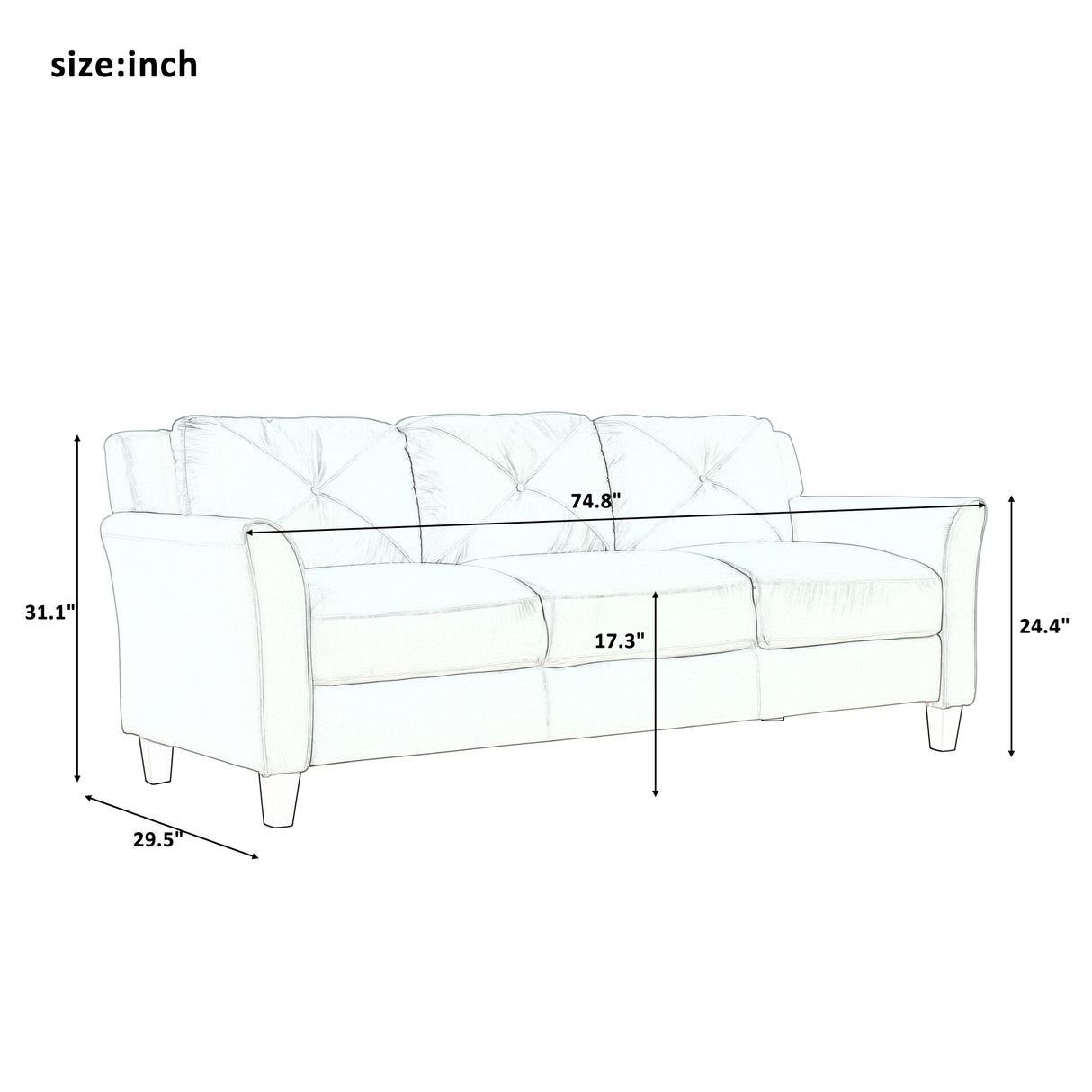 Tufted 3 Piece Living room Set Sofa, love Seat and Chair - Foam Green