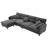 Modern  Sectional Sofa with Pillows and Ottoman - Gray