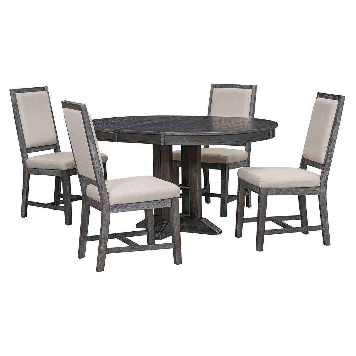 TREXM 5-Piece Dining Set With Extendable Table and 4 Upholstered Chairs (Black)