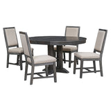 TREXM 5-Piece Dining Set With Extendable Table and 4 Upholstered Chairs (Black)