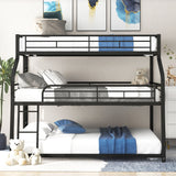 Twin Long / Full Long / Queen Triple Bunk Bed With Long And Short Ladder And Full-Length Guardrails - Black