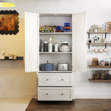 Kitchen Pantry Storage Cabinet With 2 Drawers And 3 Shelves - Antique White