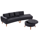 107" Contemporary Sofa with a Round Storage Ottoman and Three Removable Pillows - Black