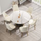 53.15" Modern Artificial Stone Round Panel Metal Iron Base Dining Table, Can Accommodate 6 People, (Not Including Chairs) - White / Black