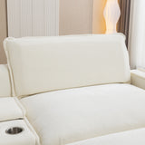 112.6" Chenille Upholstered Sofa with Two Ottomans, Two USB Ports, Two Cup Holders and Large Storage Box - Beige