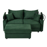 72.8" Modern Style Loveseat with Storage Space, Movable Ottoman, Two USB Ports, Two Cup Holders and Phone Holder - Green