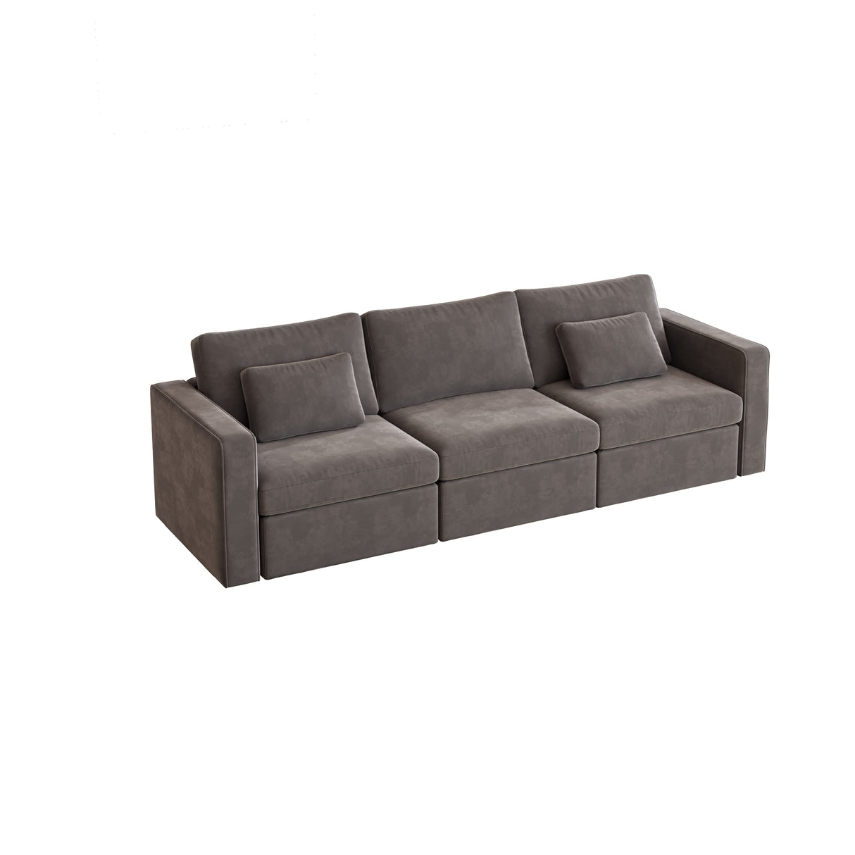 Velvet Modular Sofa with Pillows - Dark Gray