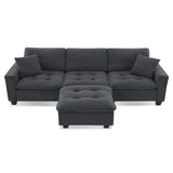 Modern Sectional Sofa with Pillow sand Ottoman - Dark Gray