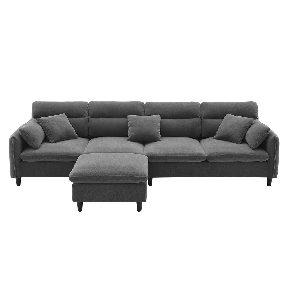 Modern  Sectional Sofa with Pillows and Ottoman - Gray