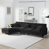 Modern Convertible Sectional Sofa with Pillows and Ottoman - Black