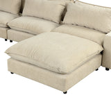 128" Chenille Cloud Sofa with Ottoman, Charging Ports and Three Back Pillows, Beige