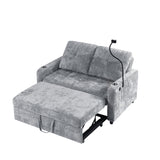 53.9" Modern Loveseat Pull-out Sofa Bed with Adjustable Backrest ,Two Cup Holders, Phone Holder, Three Charging Ports and Side Storage Pocket , Beige