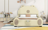 Full size Upholstered Platform Bed With Piglet Shape Headboard and Slide, Beige