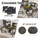 TREXM 5-Piece Dining Set With Extendable Table and 4 Upholstered Chairs (Black)