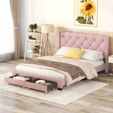 Queen Upholstered Platform Storage Bed With Two Drawers - Pink