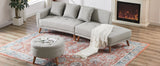 107" Contemporary Sofa with a Round Storage Ottoman and Three Removable Pillows - Grey