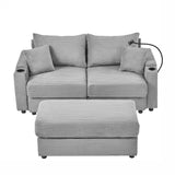 72.8" Modern Style Loveseat with Storage Space, Movable Ottoman, Two USB Ports, Two Cup Holders and Phone Holder - Gray