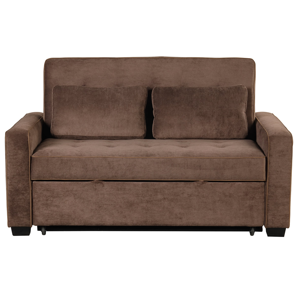 66.5" Upholstered Loveseat With Pull Out Bed, Two Throw Pillows, Dual USB Charging Port and Adjustable Backrest - Brown