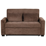 66.5" Upholstered Loveseat With Pull Out Bed, Two Throw Pillows, Dual USB Charging Port and Adjustable Backrest - Brown