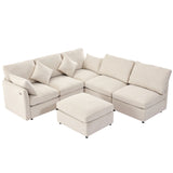 85.4" Modular Sectional Sofa with a Movable Ottoman and Two USB Ports, Beige