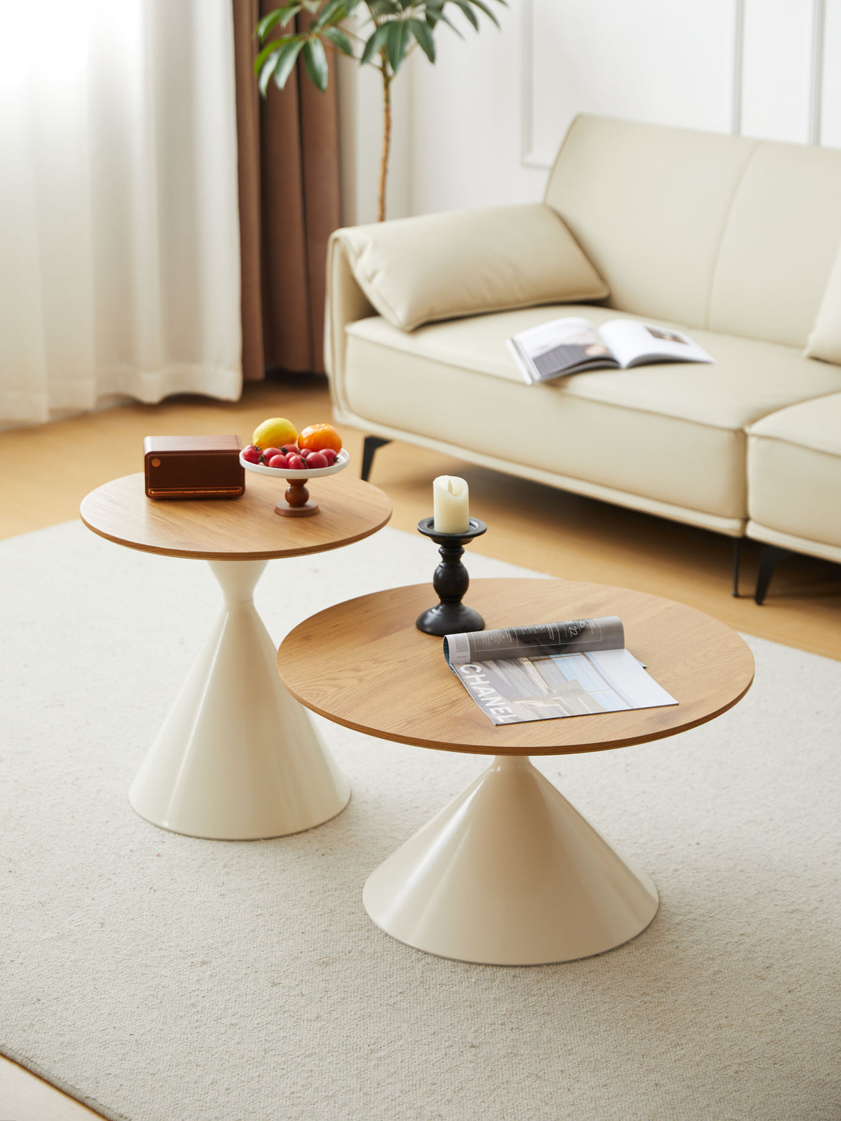 Round Coffee Table (2PC) - Brown / White