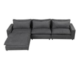 128" Chenille Cloud Sofa with Ottoman, Charging Ports and Three Back Pillows - Grey