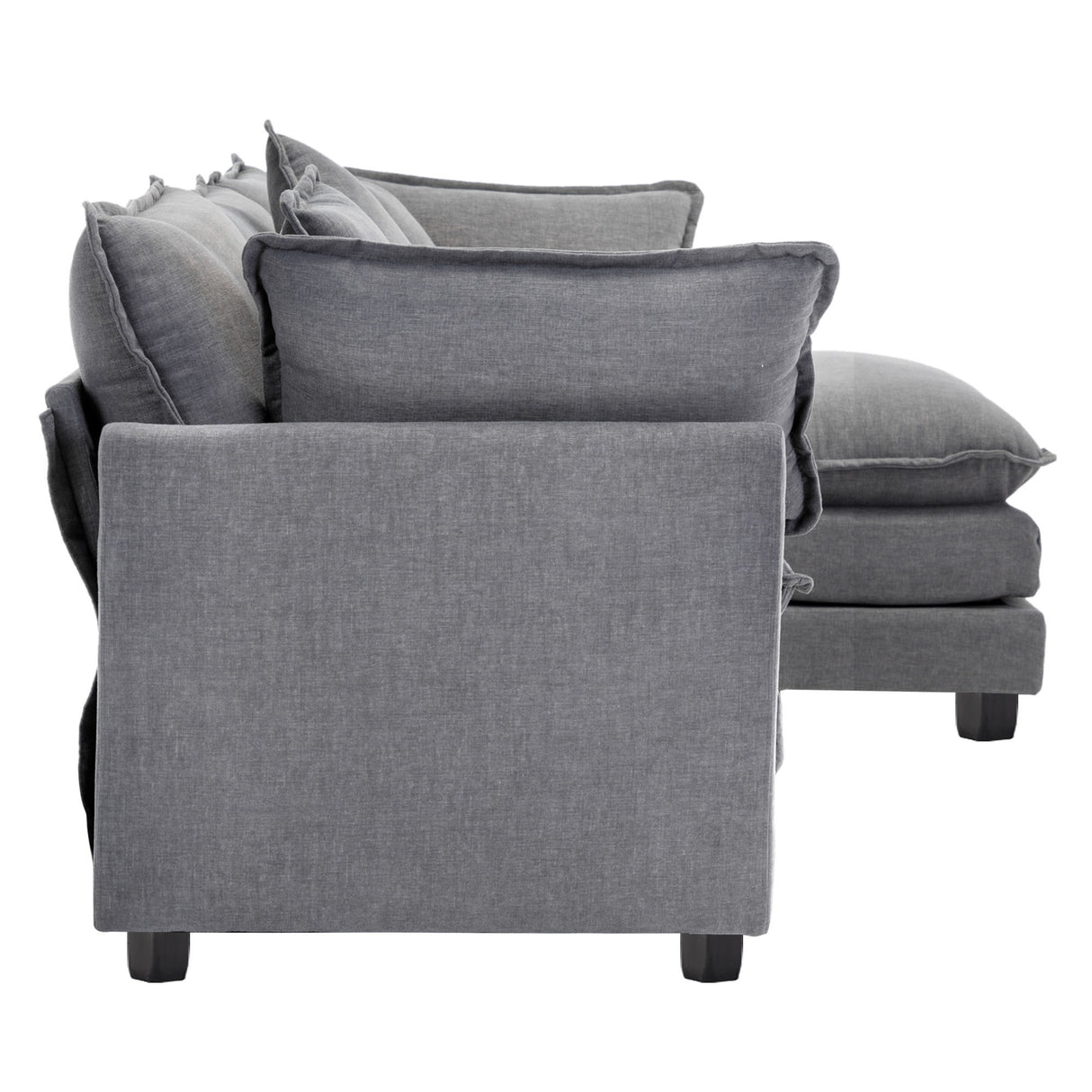 112.2" Chenille Upholstered Sofa with Ottoman and 5 Pillows - Gray