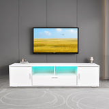 Modern TV Stand With LED Lights With Storage For Up To 75" TVs - White