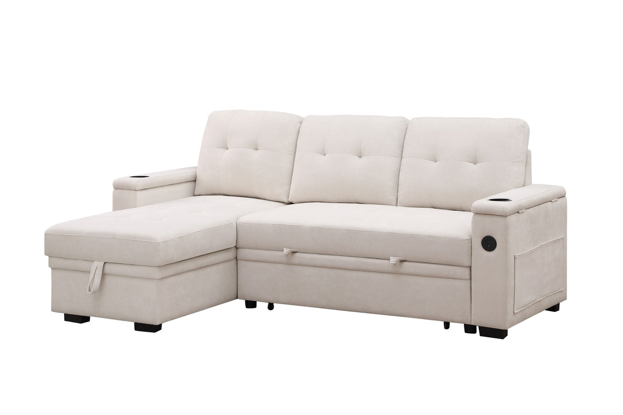 Ashlyn II - 84"W Woven Fabric Reversible Sleeper Sectional Sofa with Storage Chaise