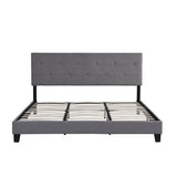 King Size Upholstered Platform Bed Frame With Button Tufted Linen Fabric Headboard, No Box Spring Needed, Wood Slat Support