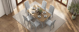 TREXM 7-Piece Farmhouse Dining Set With 6 high-back Chairs (Brown+Gray)