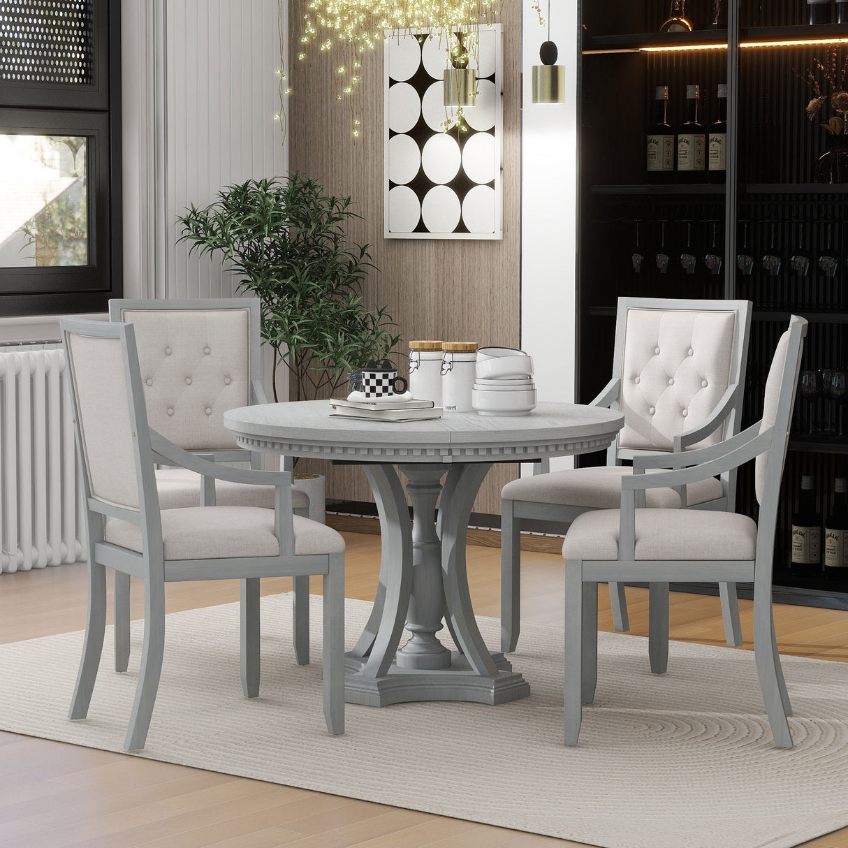 TREXM Retro 5-piece Dining Set with One Leaf (ANTIQUE GRAY OAK)