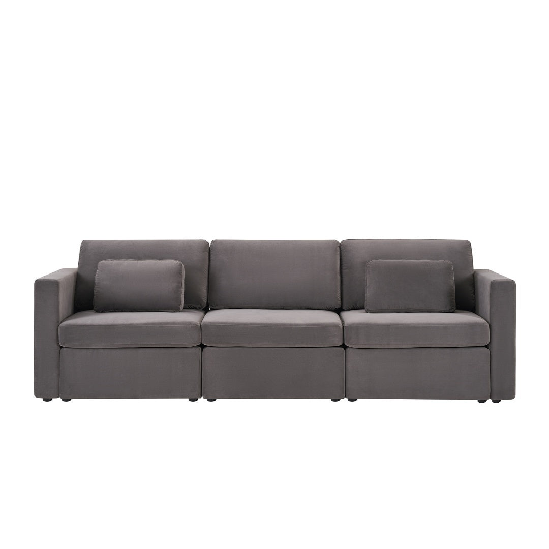 Velvet Modular Sofa with Pillows - Dark Gray