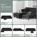 Modern Convertible Sectional Sofa with Pillows and Ottoman - Black