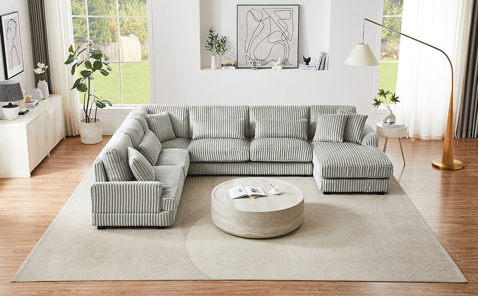 129" Oversized U-shaped Sofa Sectional in Soft Corduroy with a Chaise Lounge , Grey