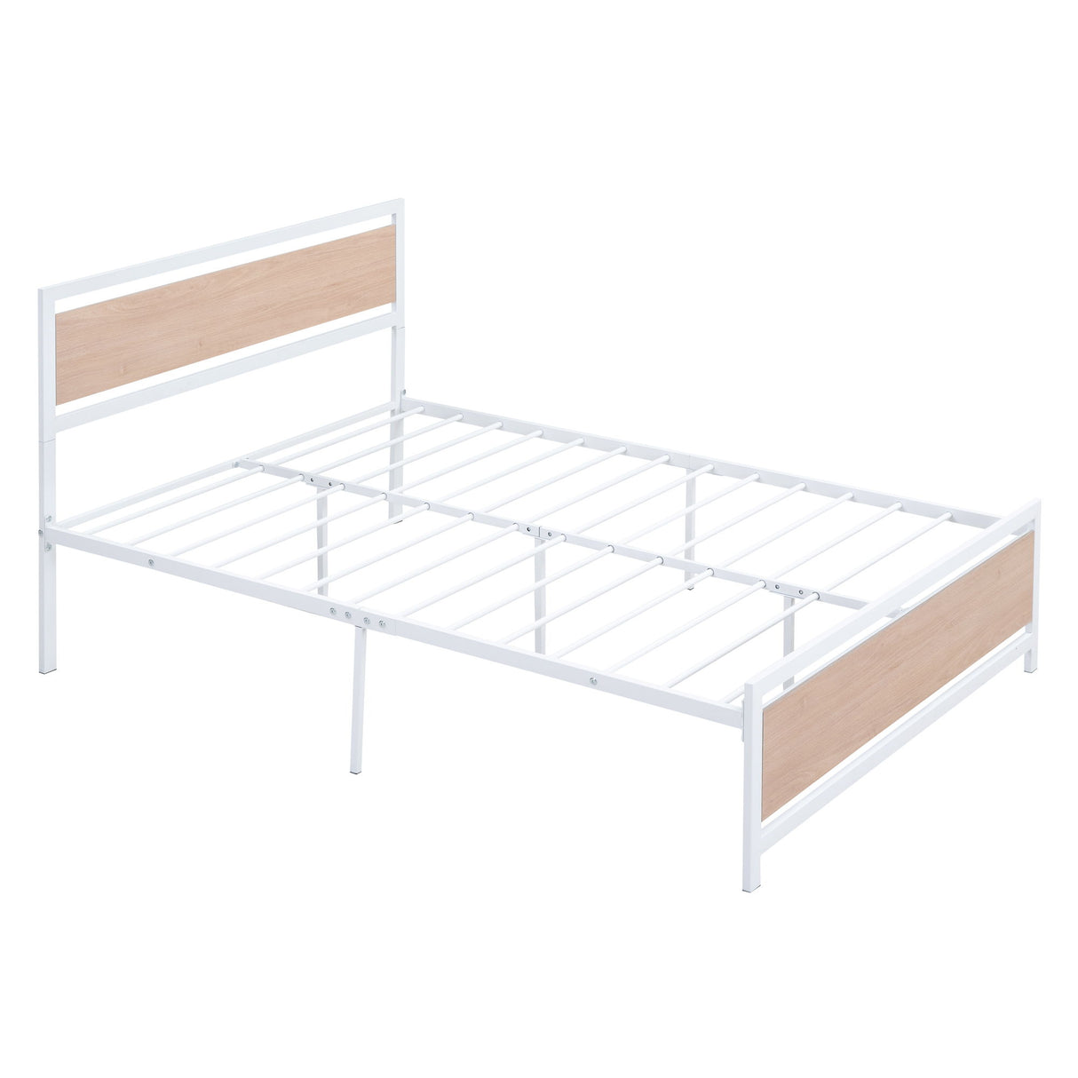 Platform Bed, Metal And Wood Bed Frame With Headboard And Footboard