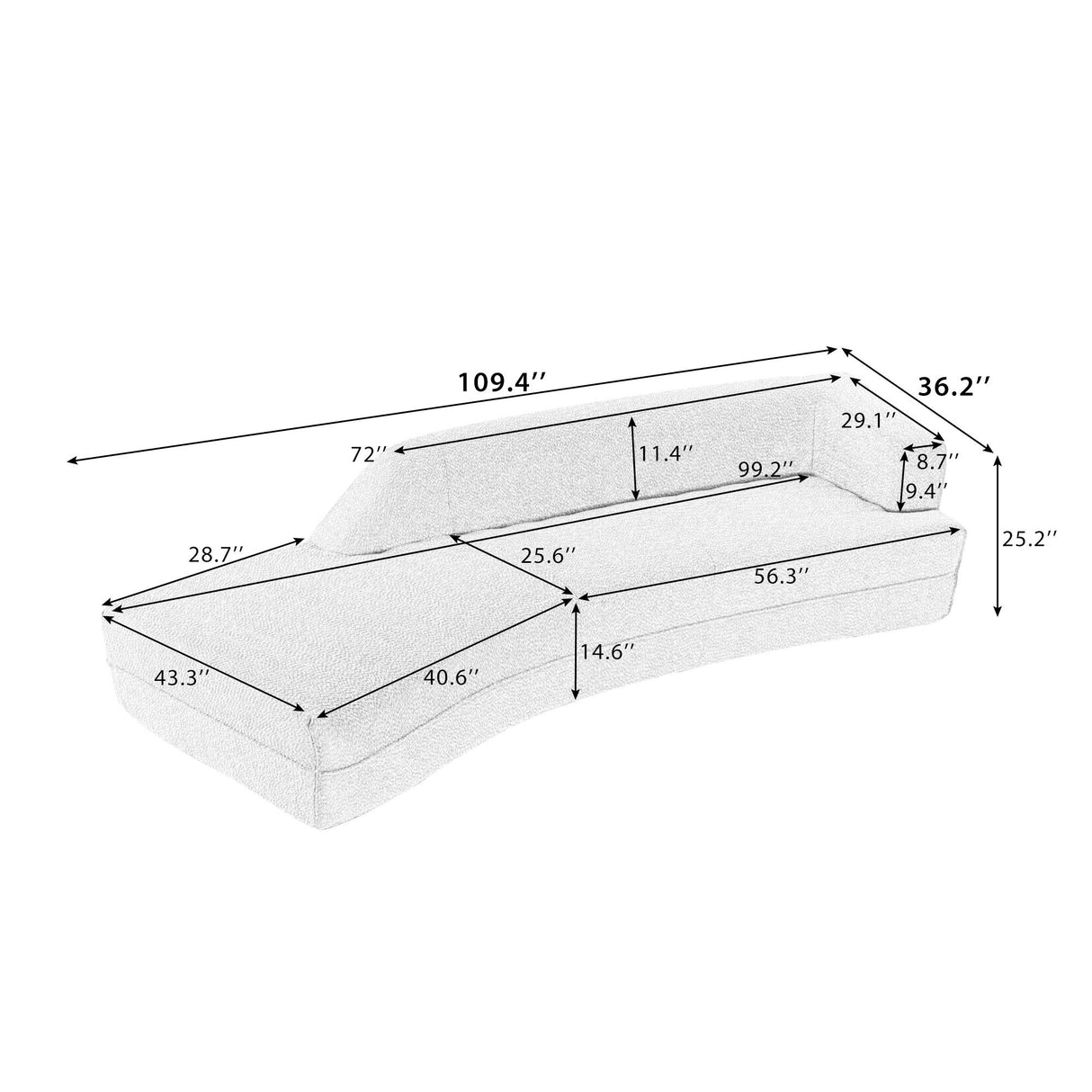 Curved Chaise Lounge Modern Indoor Sofa Couch For Living Room