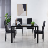 5 Pieces Dining Set, Table Metal Leg Mid-Century Dining Table For 4 - 6 People With Glass Table Top, Pedestal Dining Table, End Table Leisure Coffee Table - Black