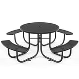 Round Outdoor Steel Picnic Table 46" With Umbrella Pole - Black