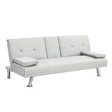 Sleeper Sofa with Armrest and Two Cup Holders - White