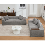 2 Piece Boucle Cloud Living Room Set with 2 Trays - Dark Gray