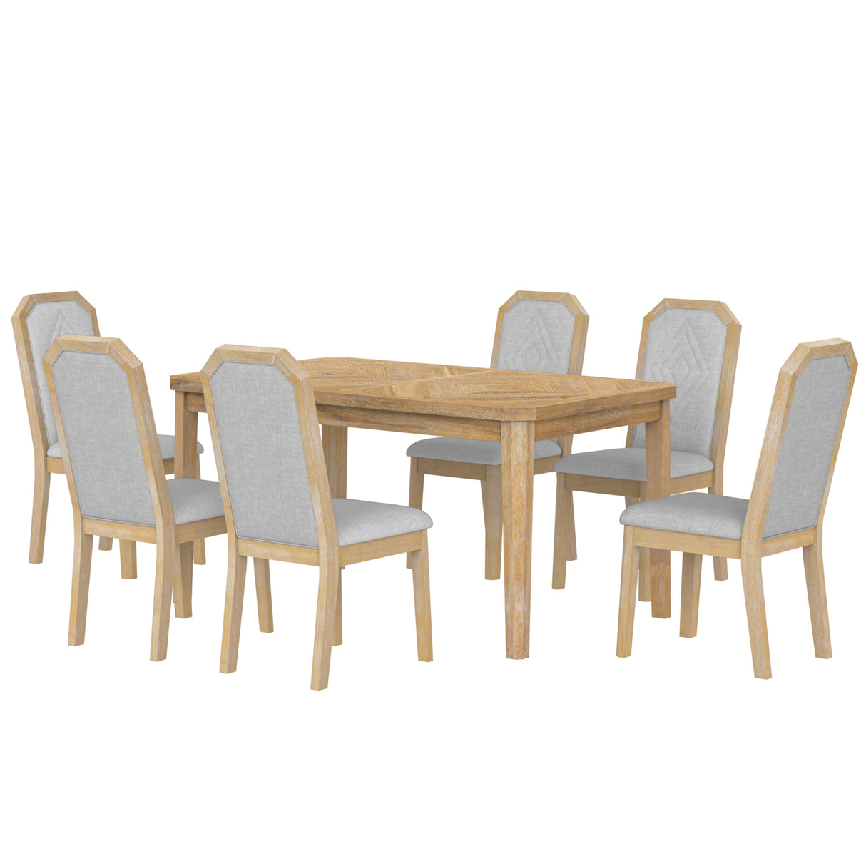 TREXM 7-Piece Farmhouse Dining Set With 6 high-back Chairs f (Natural Wood Wash)