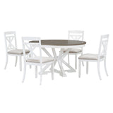 TREXM 5-Piece Dining Set with Butterfly Leaf and 4 Upholstered Chairs (Brown+Antique White)