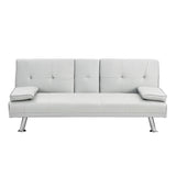 Sleeper Sofa with Armrest and Two Cup Holders - White