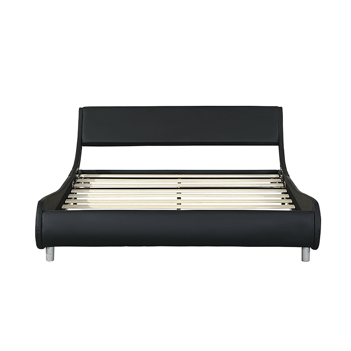 Queen Size Upholstered Platform Bed, LED Lighting With Remote Controller And App, Wood Slat Support, No Box Spring Needed - Black