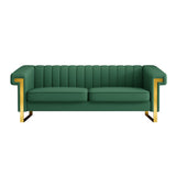 Modern PU Leather Sofa with Gold Accents - Green