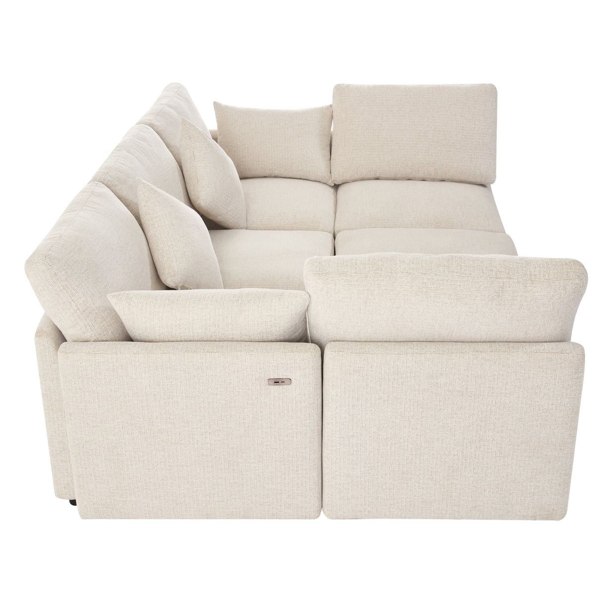 85.4" Modular Sectional Sofa with a Movable Ottoman and Two USB Ports, Beige