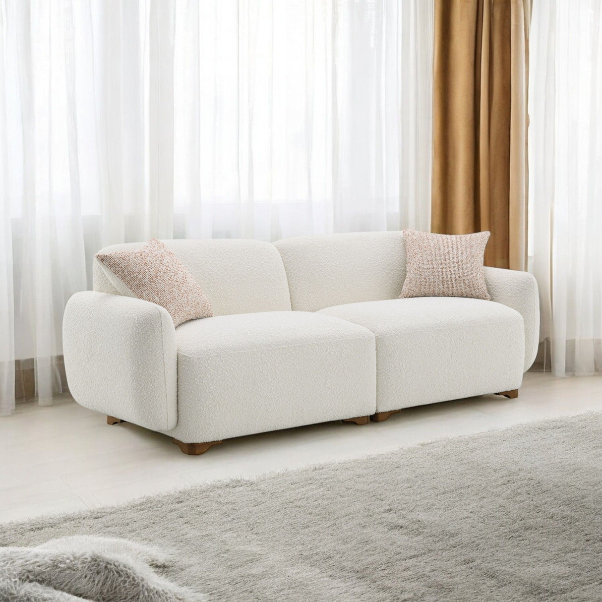 Darius - Boucle Sofa With 2 Toss Pillows - Beige