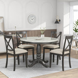 5 Piece Dining Set with Upholstered chairs - Brown/White