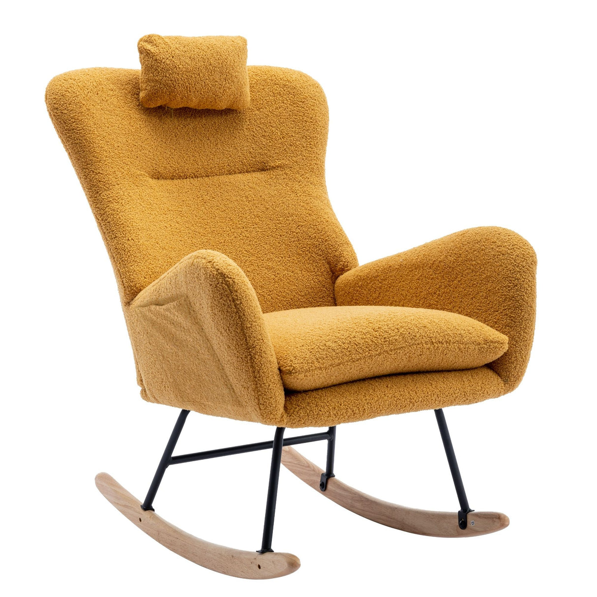 Rocking Chair With Pocket With Safe Solid Wood Base - Turmeric